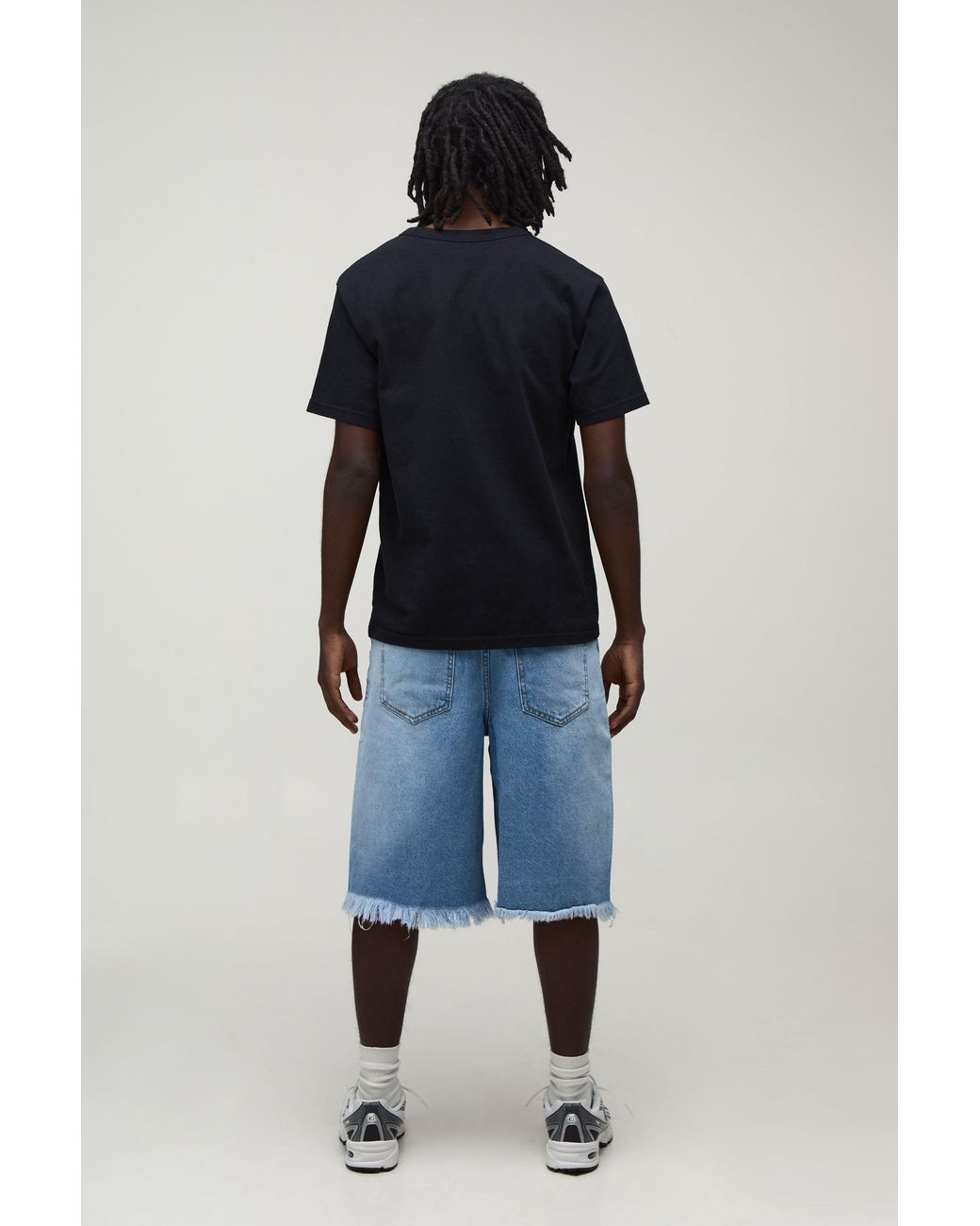 BoohooMAN Blue Regular Fit Ripped Jorts for men