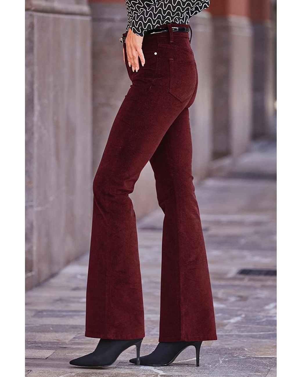 Sosandar Purple Wine Velvet Kick Flare Jeans