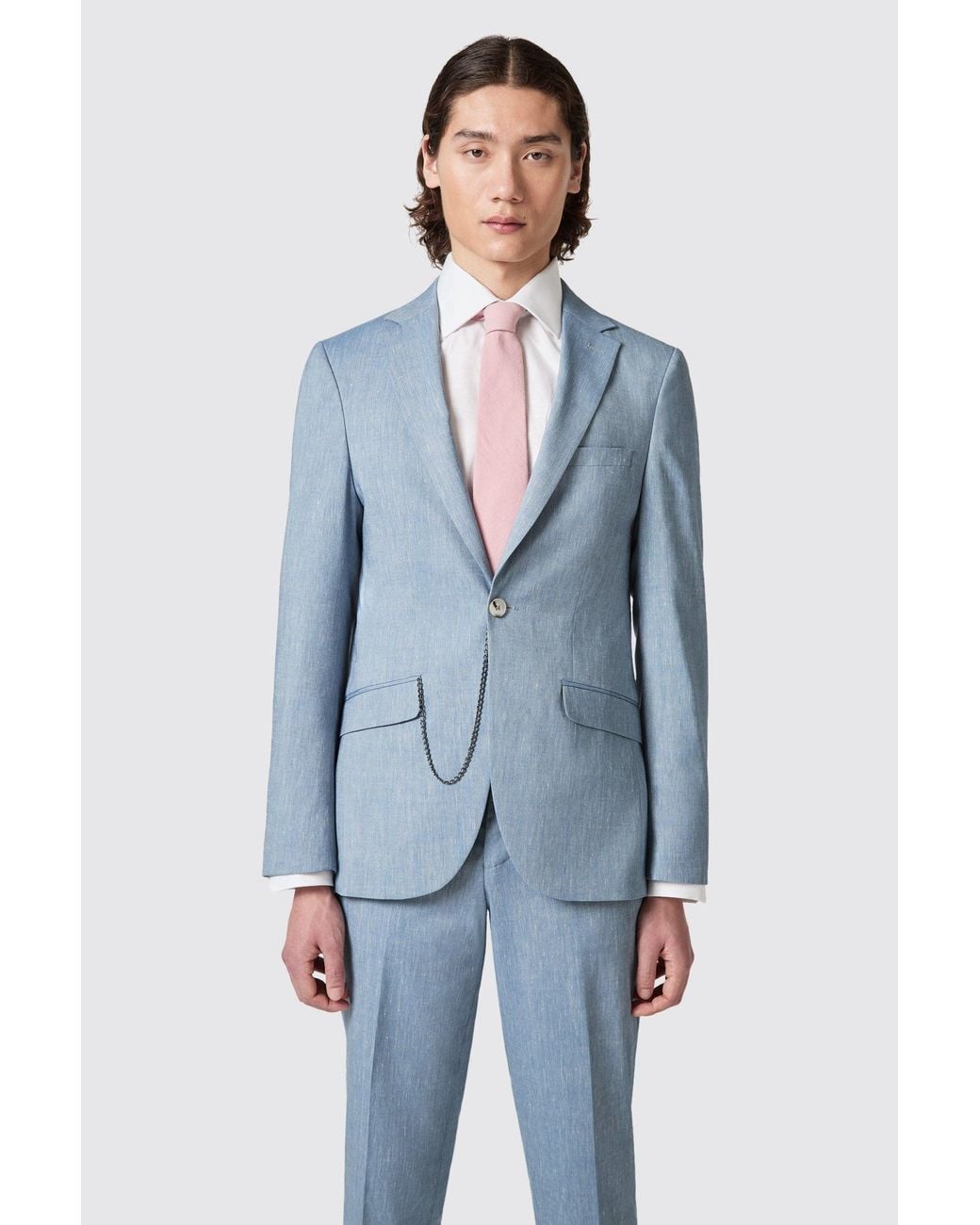Shelby and Sons Blue Looten Slim Fit Linen Jacket for men