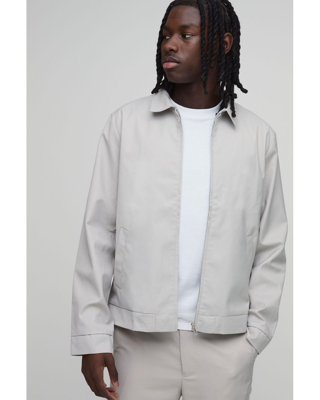 BoohooMAN Gray Tailored Regular Fit Zip Collared Co-Ord Jacket for men