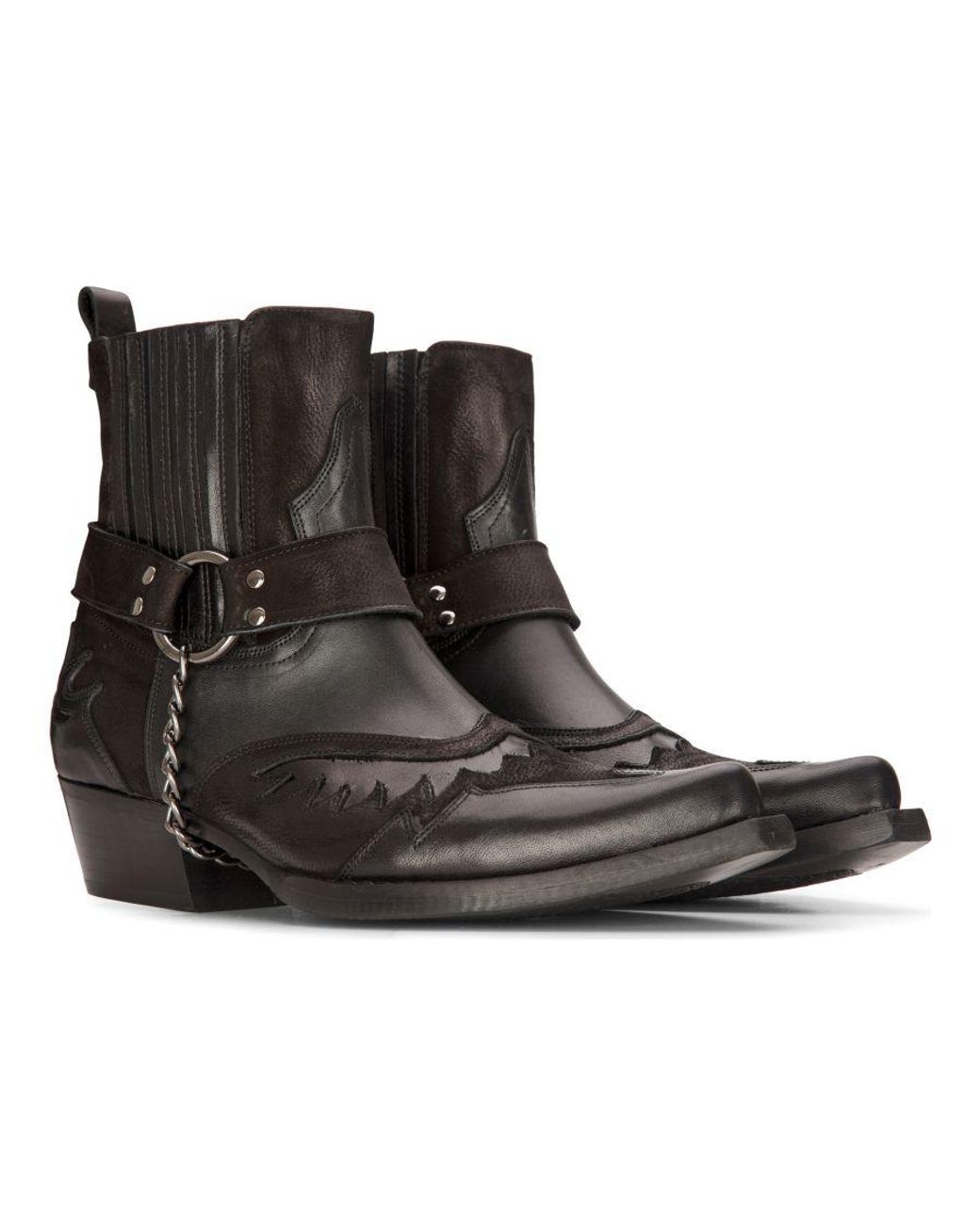 Infinity Leather Brown Cowboy Ankle Boots Cuban Biker Winklepicker Western for men