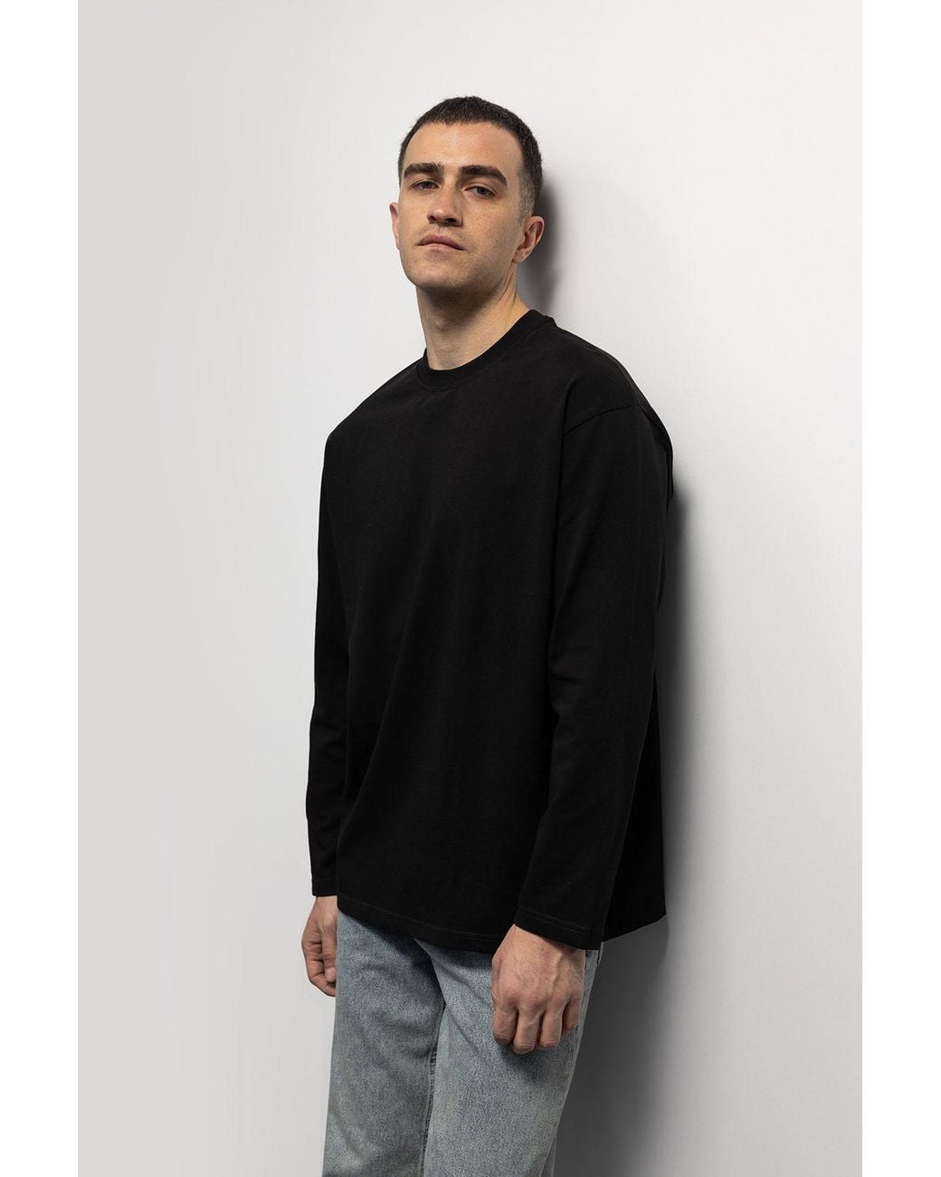 Giesto Black Comfort Fit Long Sleeve Crew Neck T-Shirt for men