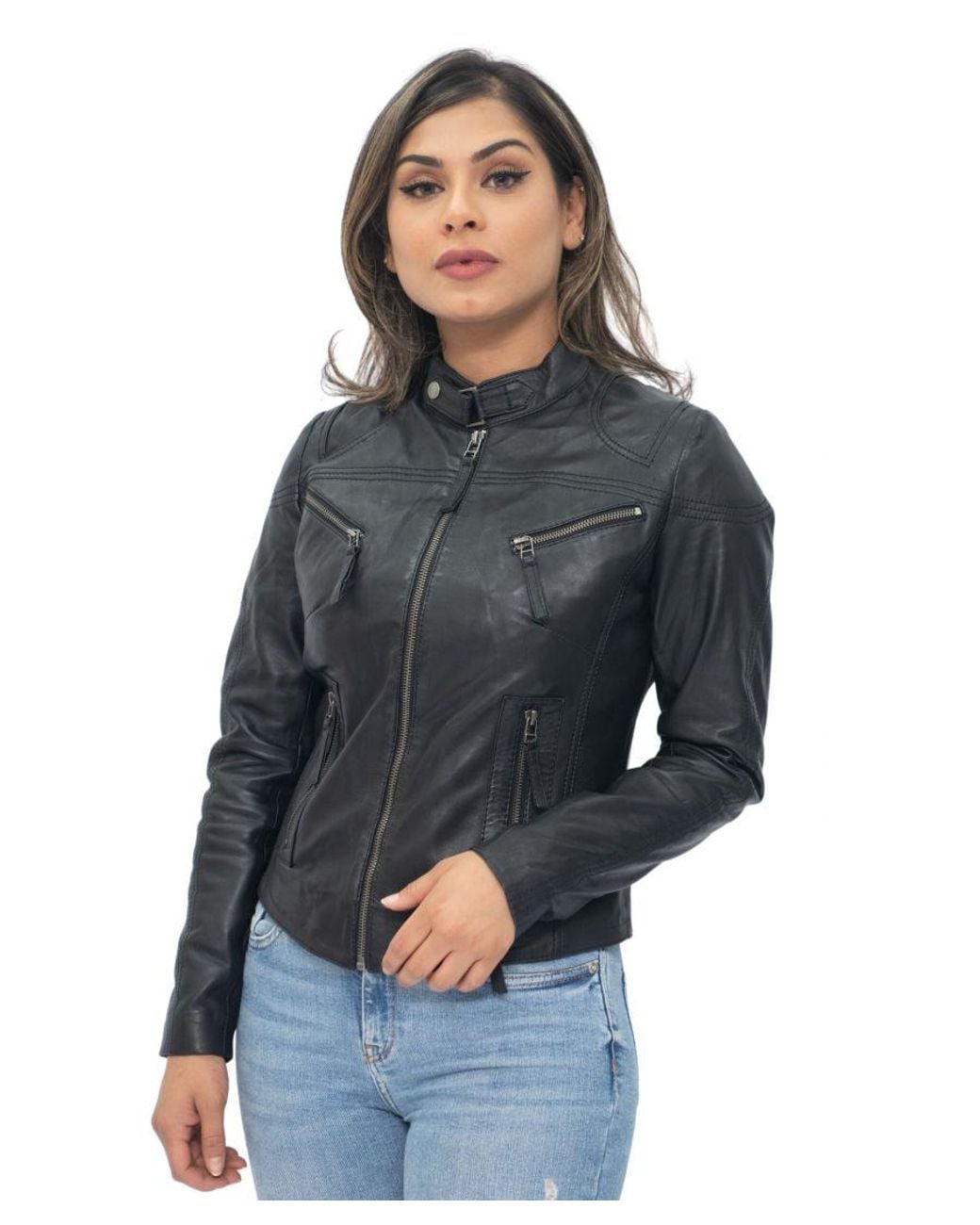 Infinity Leather Black Casual Slim-Fit Biker Jacket-Tulsa