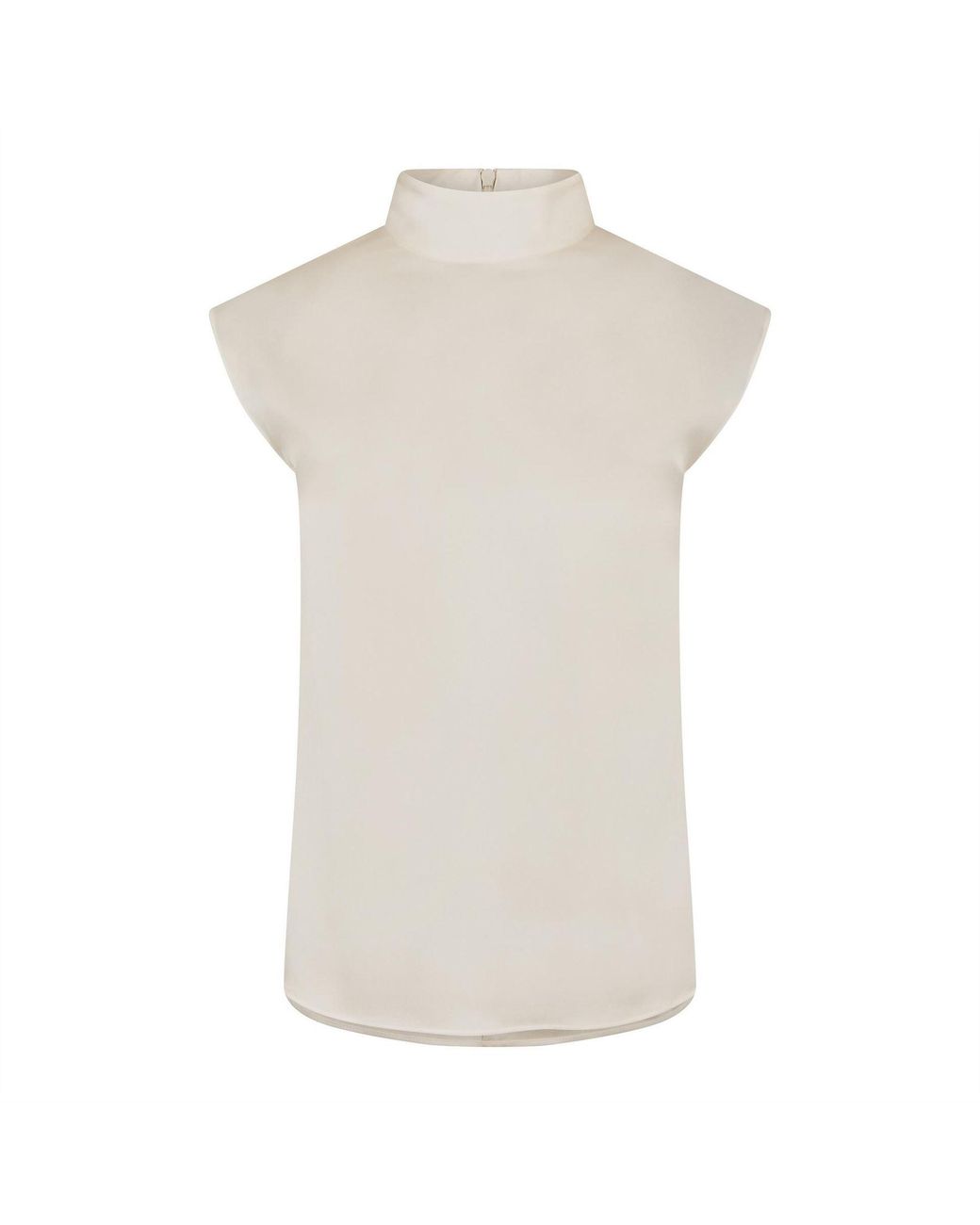 Boss White Mock Neck High Collar Sleeveless Shell Blouse