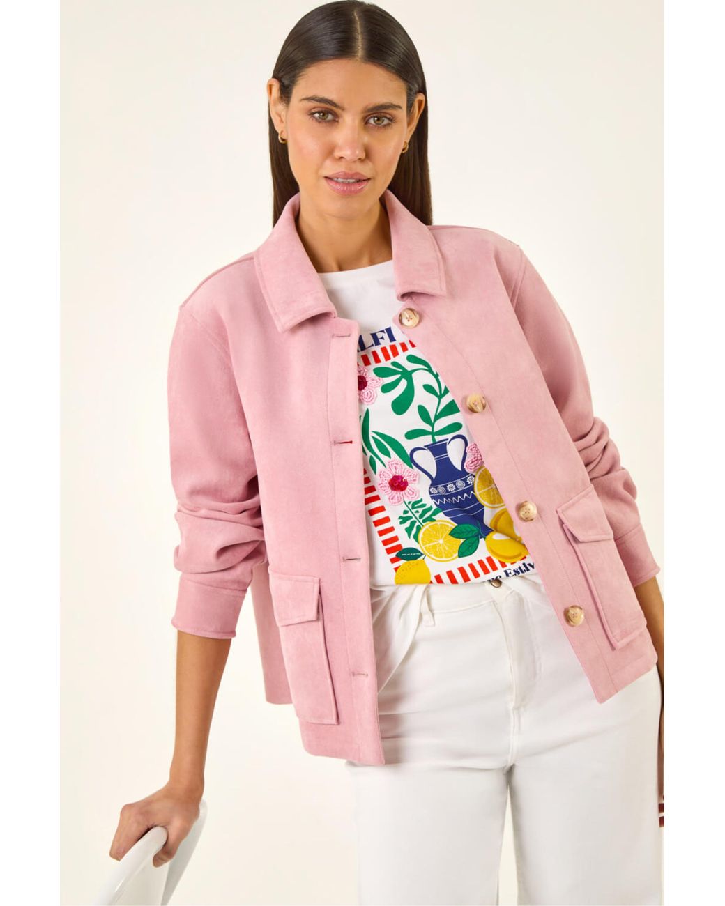 Roman Pink Suedette Button Jacket
