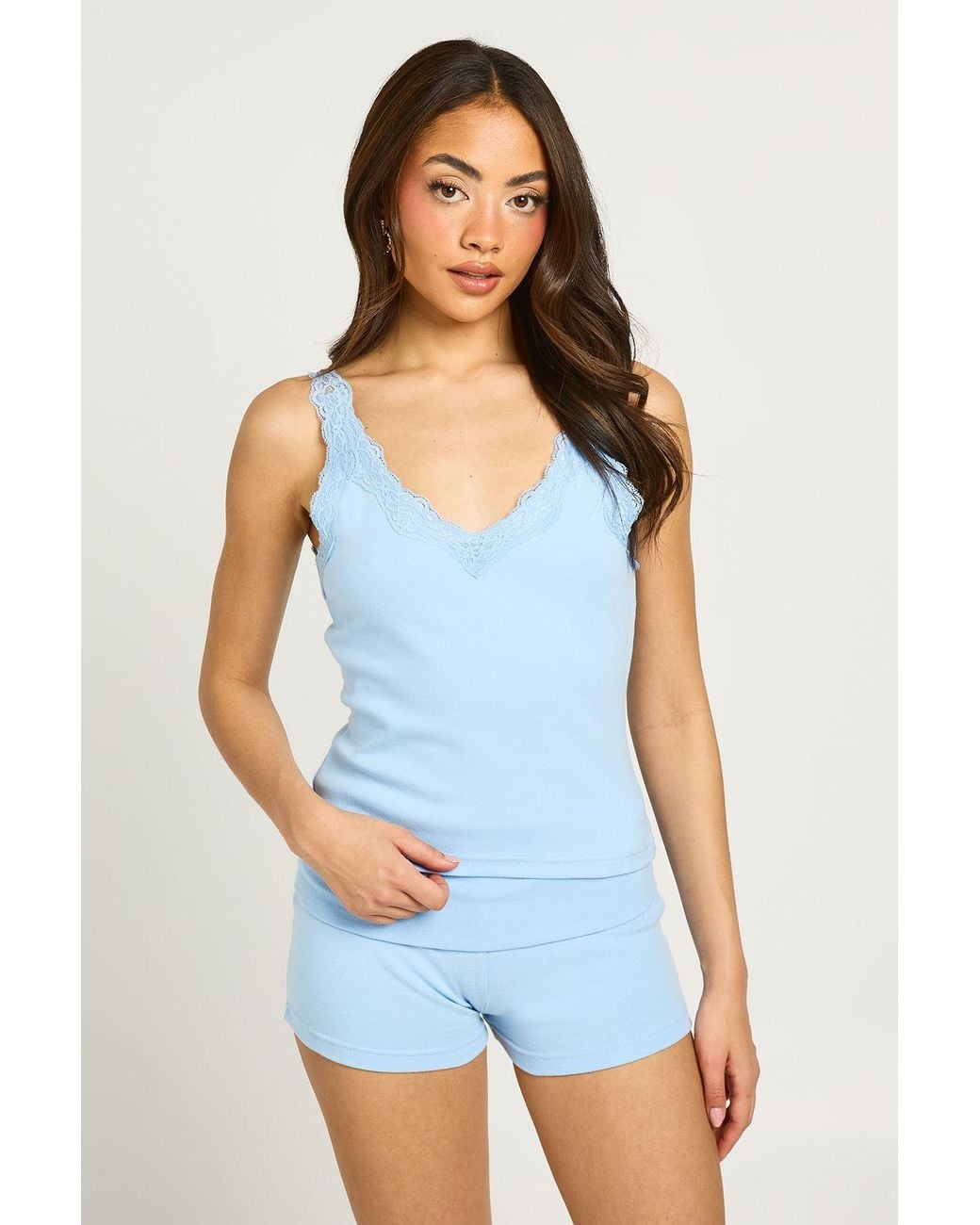 Boohoo White Lace Trim Strappy Vest Top
