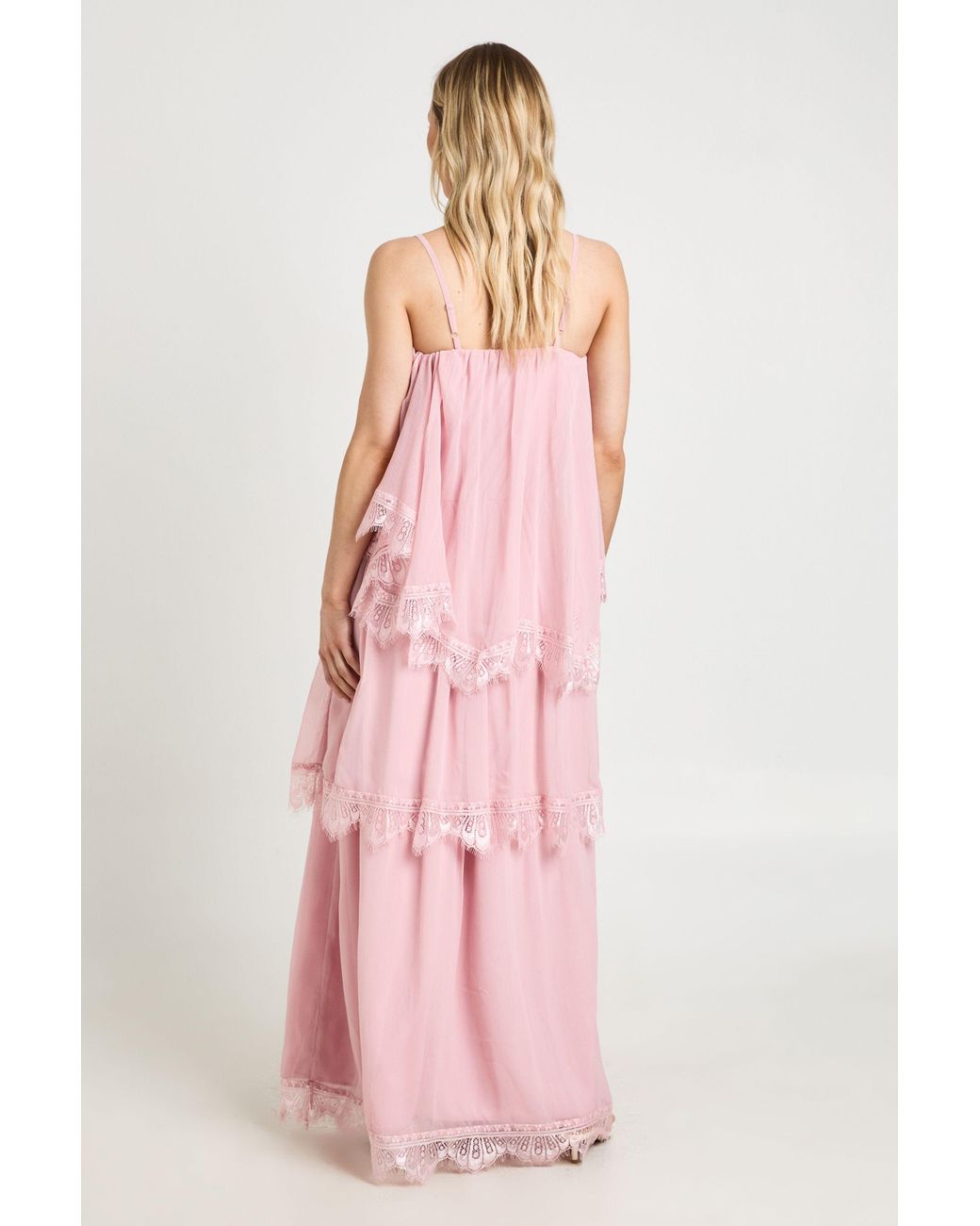 Boohoo Pink Petite Crinkle Chiffon & Lace Layered Maxi Dress