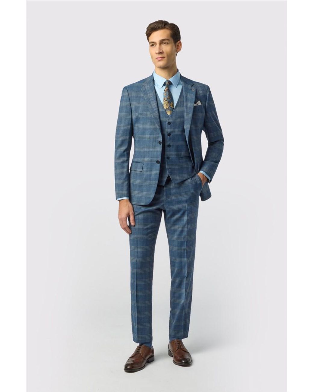 Ted Baker Blue Single Breasted Long Sleeve Two Button Checked Slim Fit Suit Jacket for men