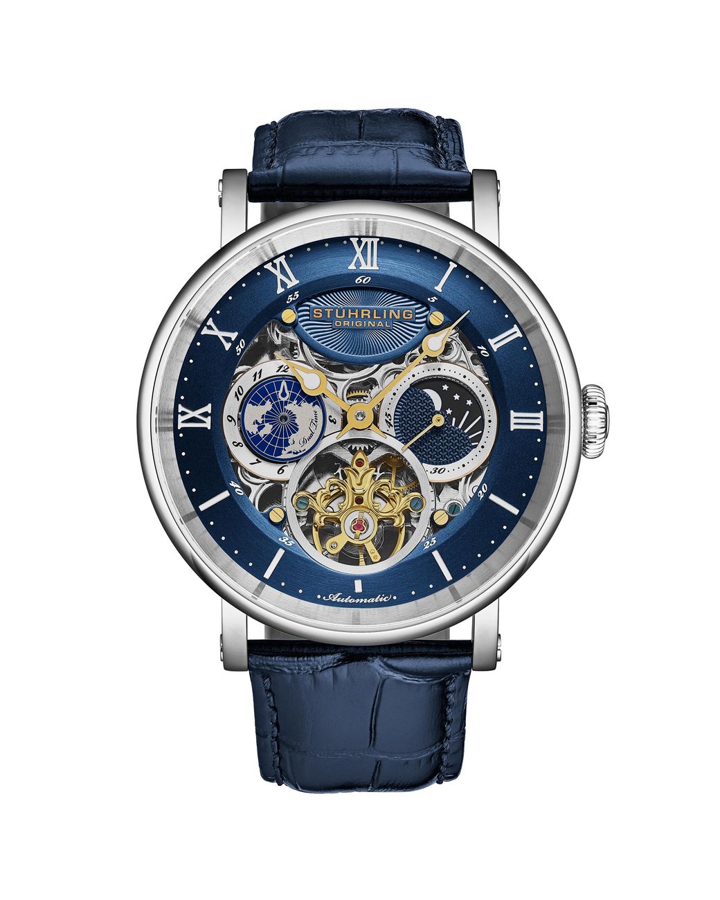 Stuhrling Blue Dual Time Automatic Majestic Skeleton for men