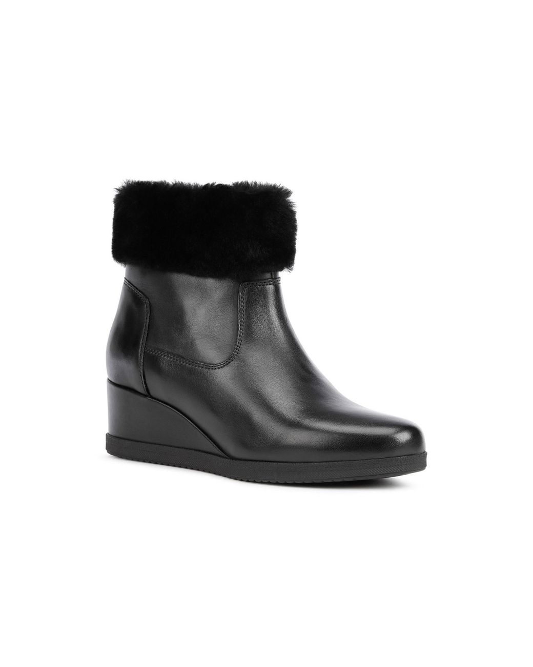 Geox Anylla 80% Leather Bovine Nappa-20% Leather Real Fur Women's Black Boots