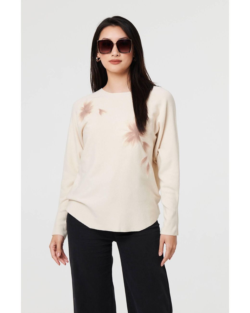 Izabel London Natural Floral Relaxed Batwing Sleeve Jumper