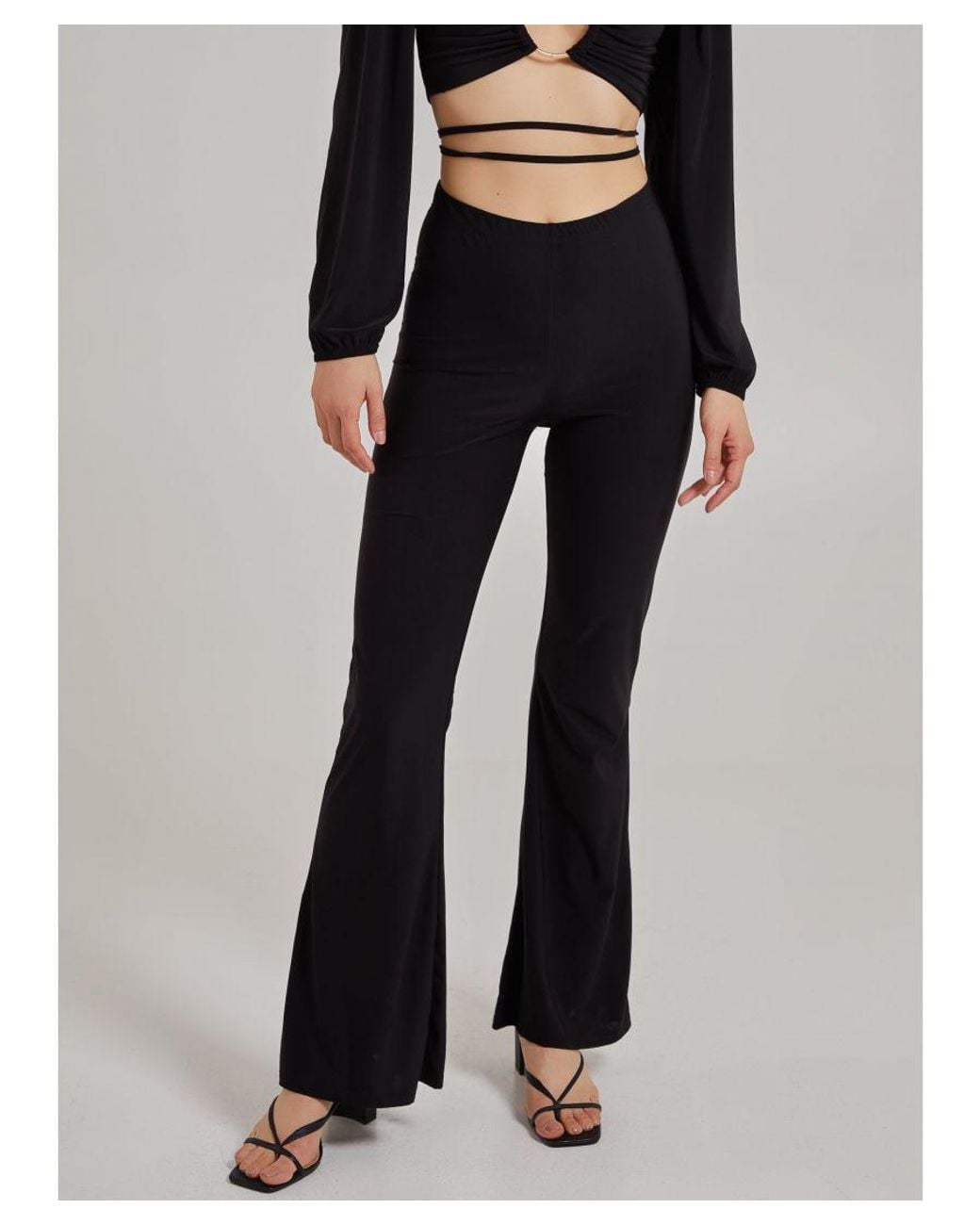 Pink Vanilla Black Slinky Trousers Back Flare