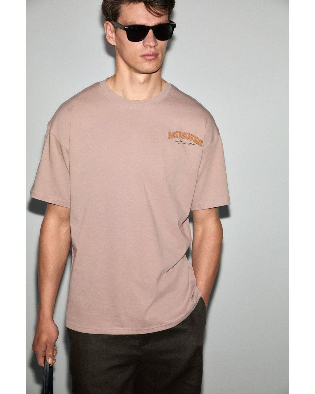 Grimelange Black Printed Crew Neck T-Shirt for men