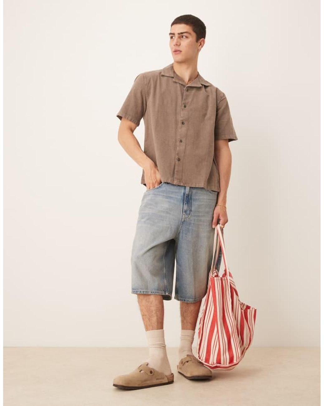 Abercrombie & Fitch Brown Short Sleeve Linen Shirt for men