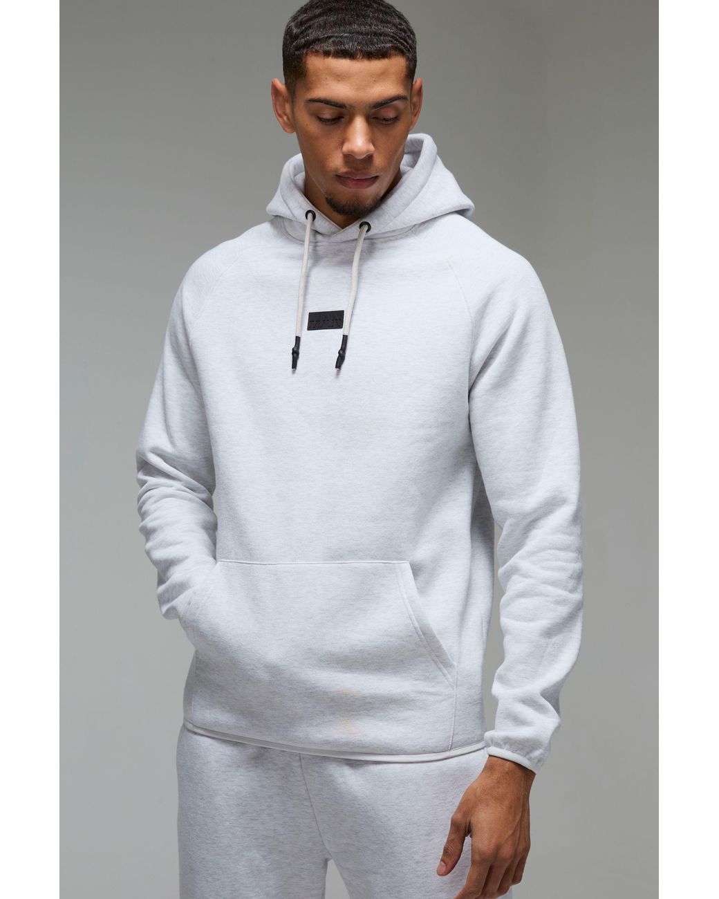 BoohooMAN Gray Active Regular Fit Badge Hoodie for men