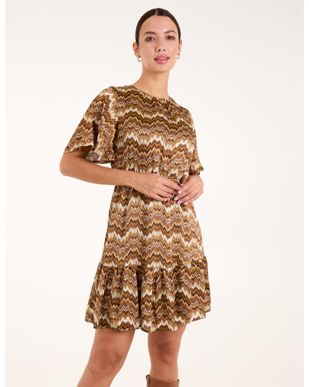 Blue Vanilla Brown Crew Neck Mini Dress