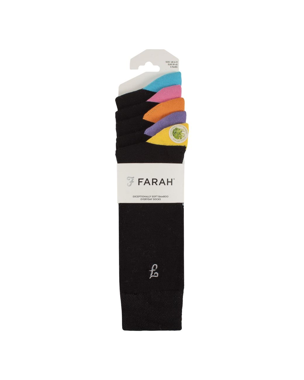 Farah Black 5 Pack Bamboo Patterned Socks for men