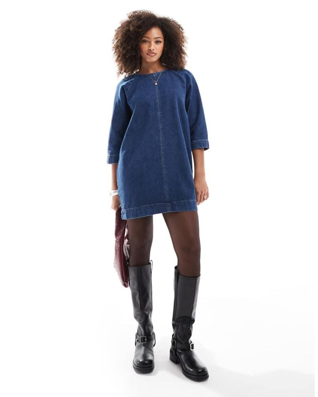 ASOS Blue Denim Tie Back Boxy Dress