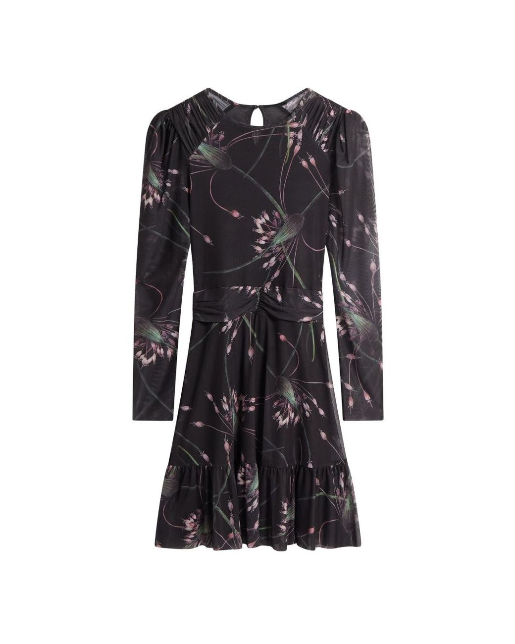 Ted Baker Black Sannde Gathered Shoulder Mesh Mini Dress