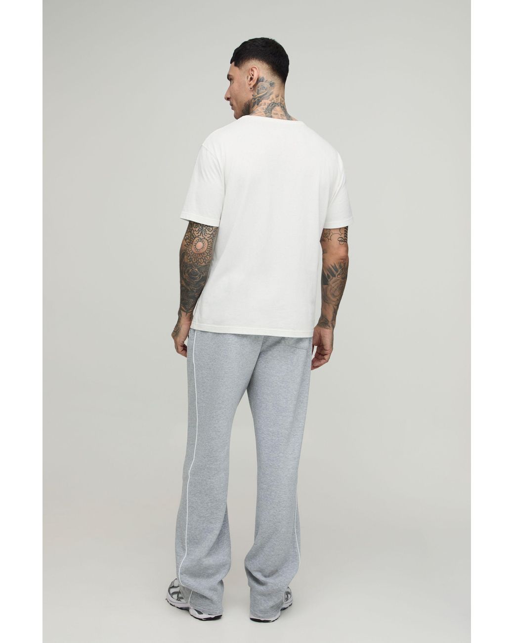 BoohooMAN Gray Tall Straight Fit Piping Jogger for men