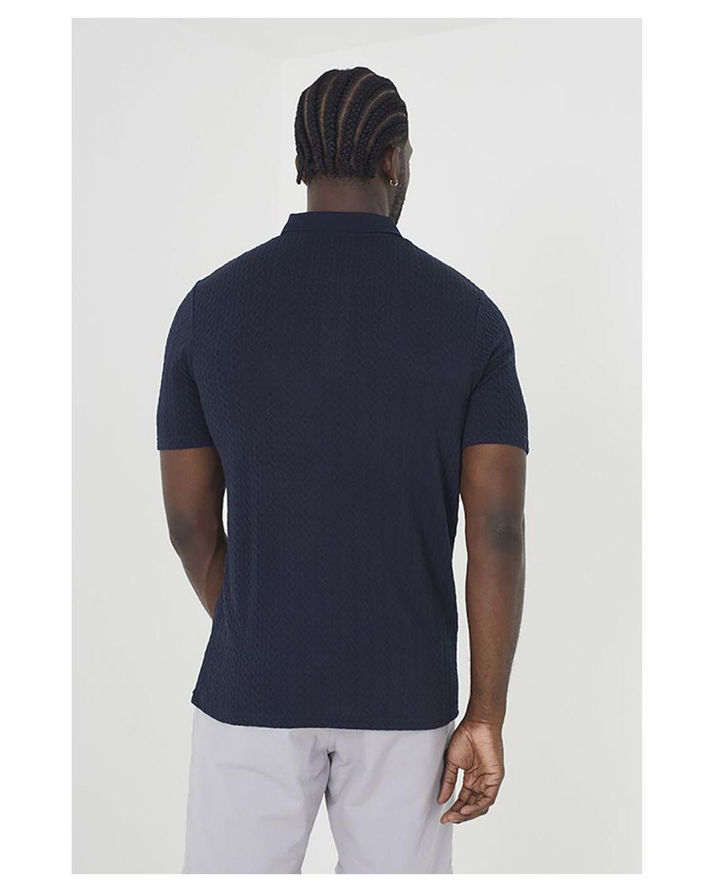 Brave Soul Blue Dark 'Karo' Short Sleeve Polo Shirt for men