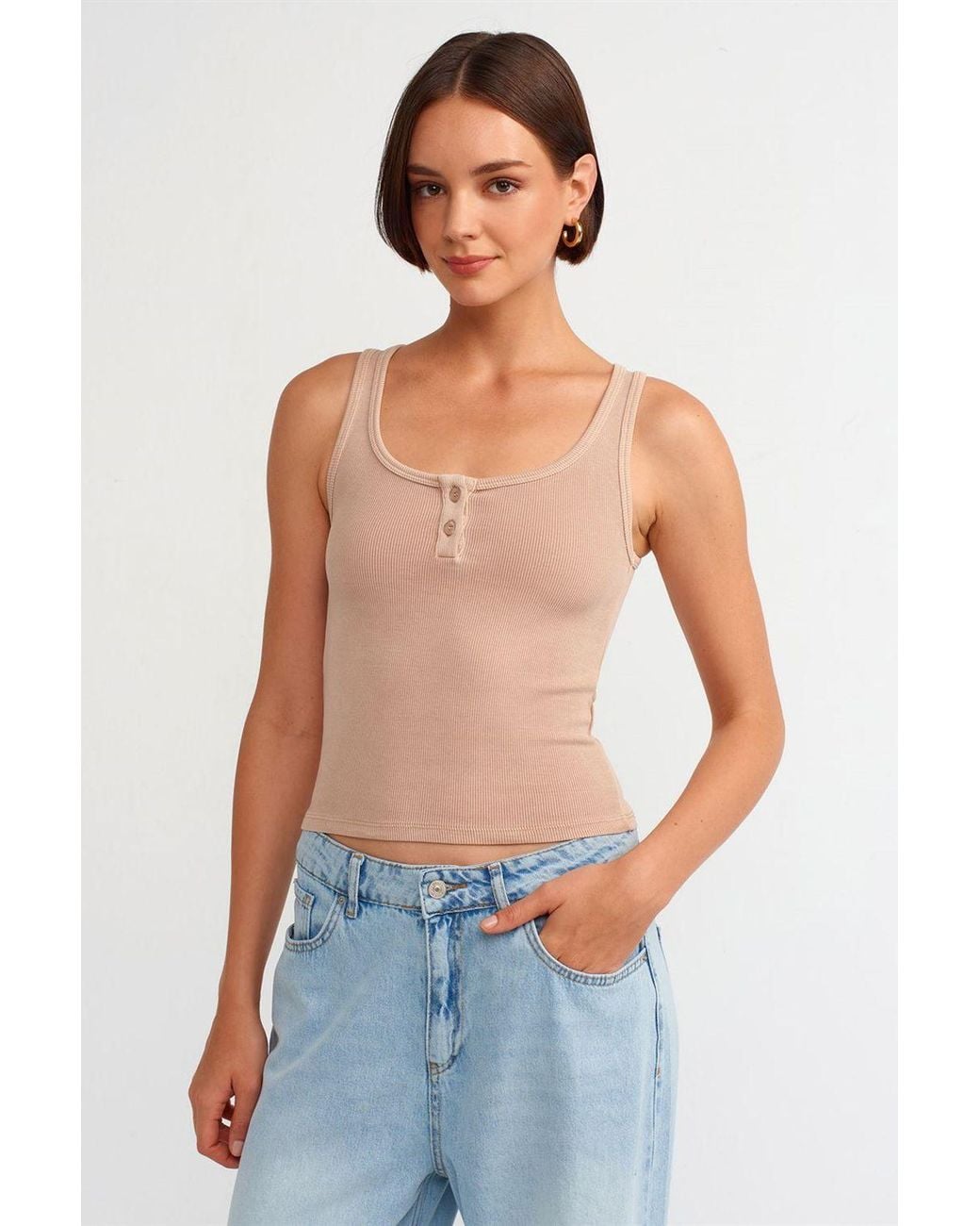Dilvin Blue Sleeveless Slim-Fit Jersey Blouse