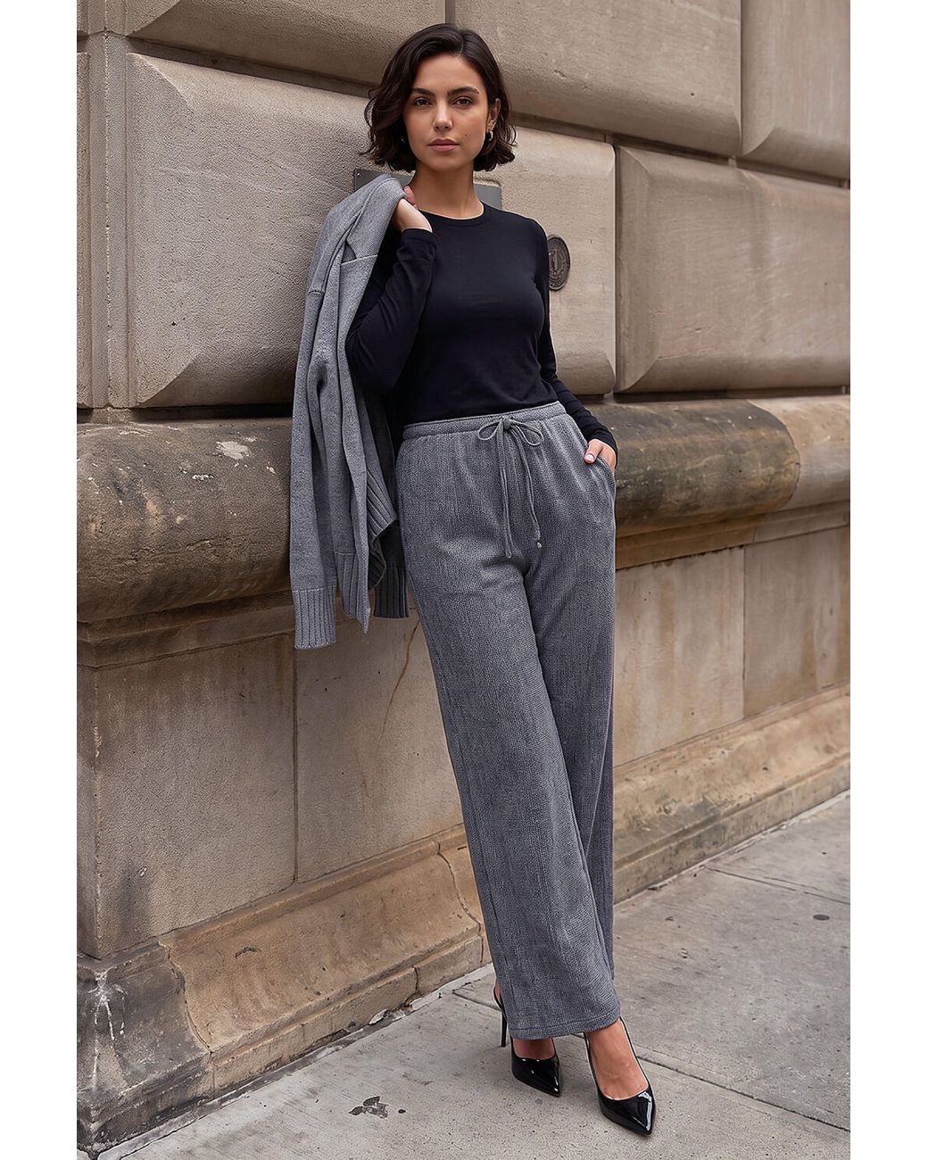 Roman Gray Textured Stretch Trouser