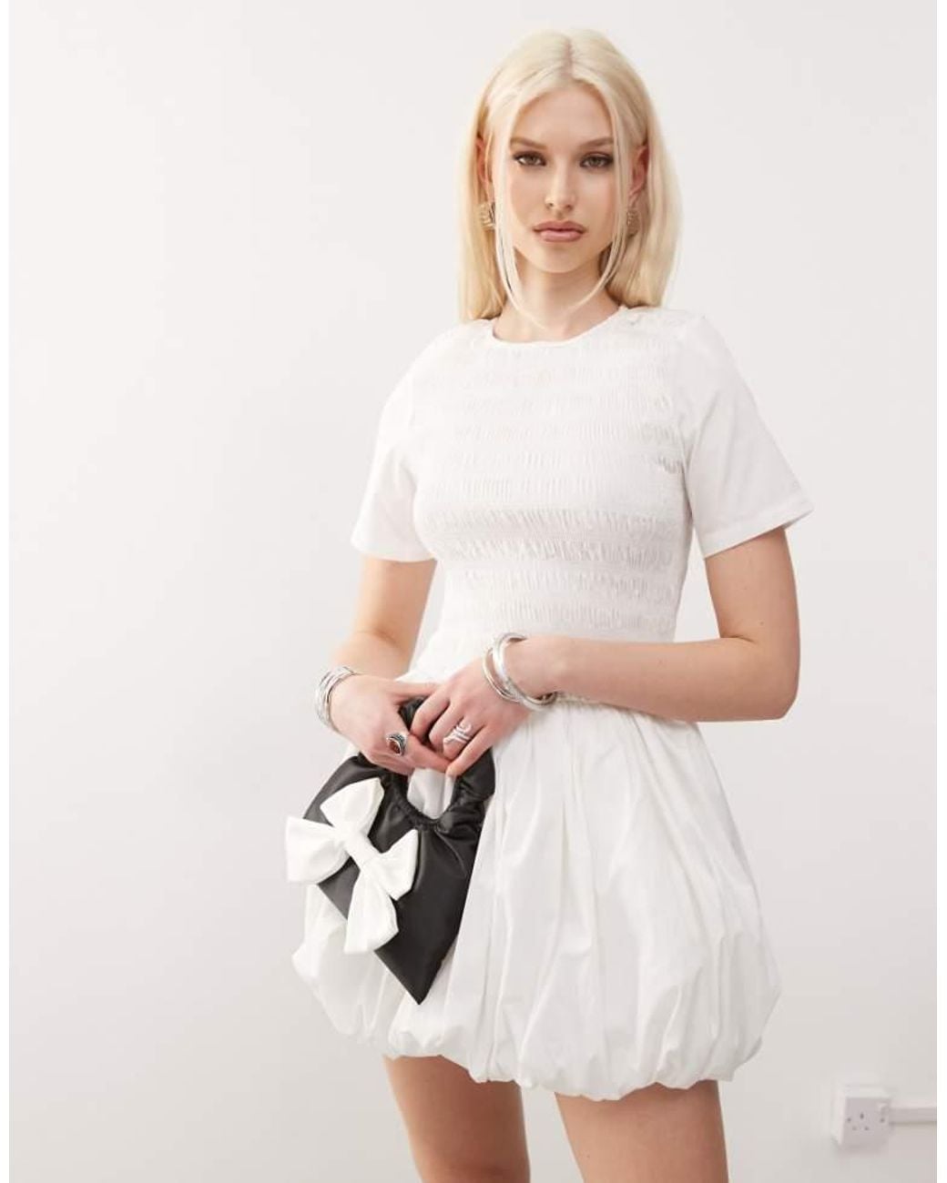 Amy Lynn White Eleanor Puffball Mini Dress