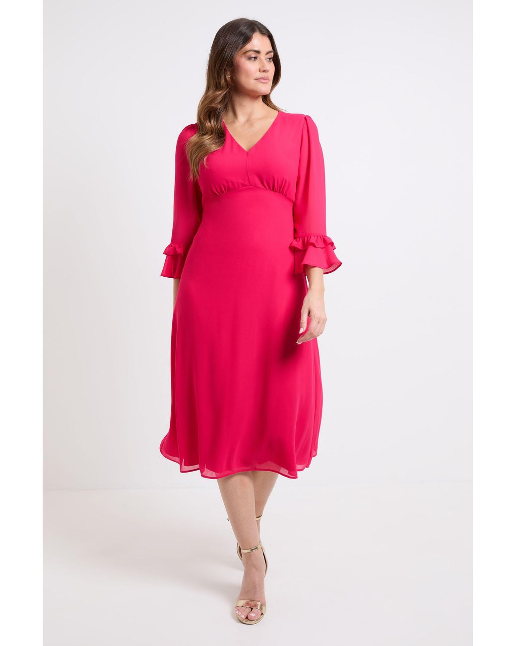 Wallis Pink Flute Sleeve Midi Dress