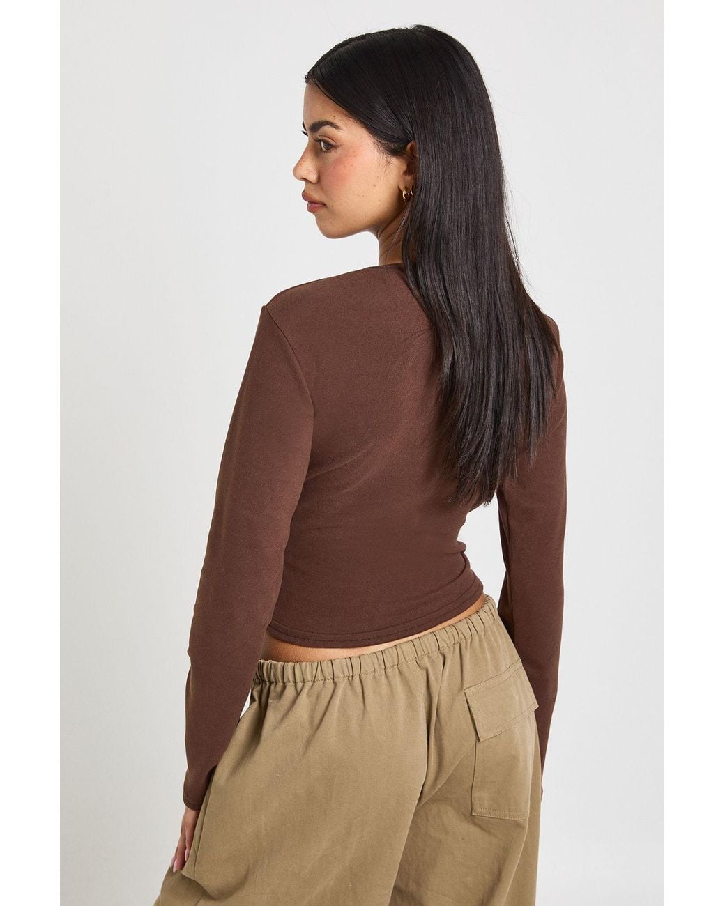 Boohoo Brown Ultra Soft Long Sleeve Fitted Top