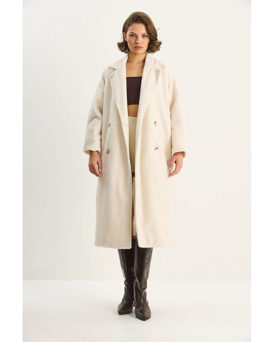 Bianco Lucci Natural Plush Buttoned Coat