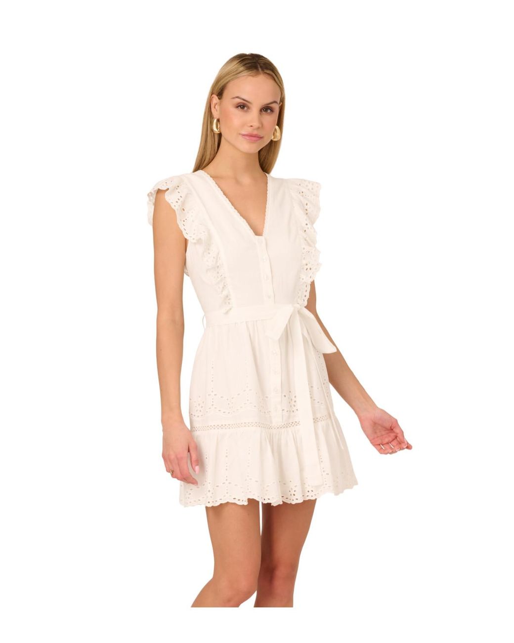 Adrianna Papell White Short Eyelet Dress