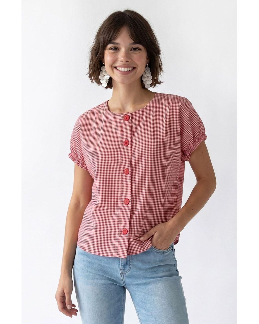 MixRay Red Gingham Poplin Button Shirt