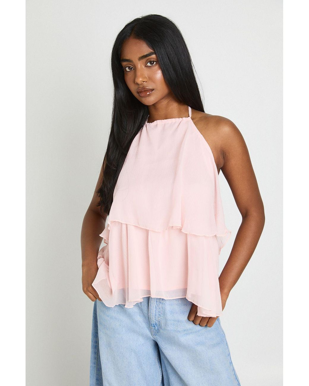 Boohoo White Ruffle Layered Halter Top