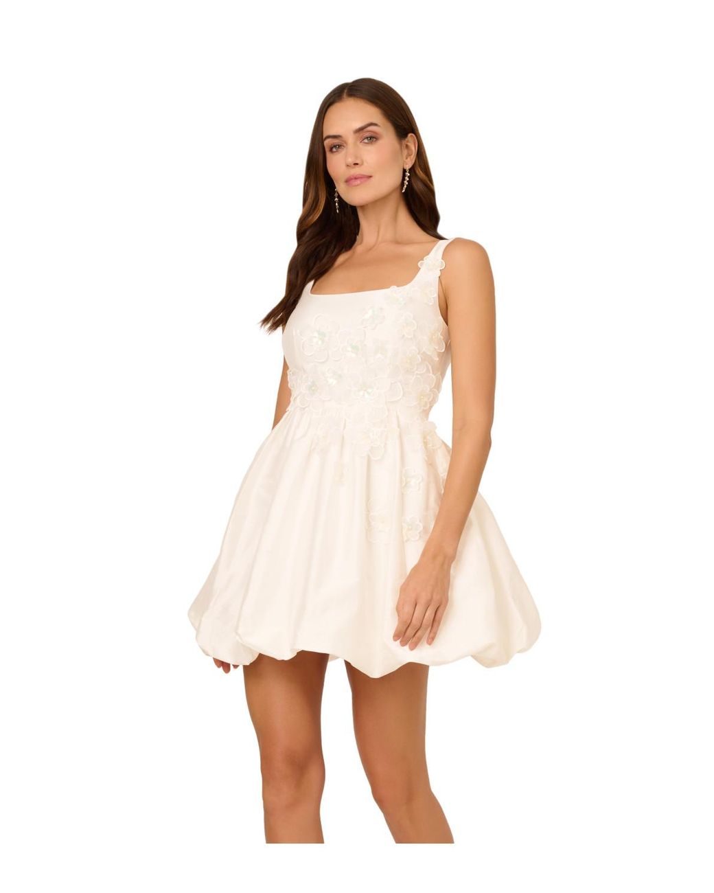 Adrianna Papell White Bead Taffeta Bubble Dress