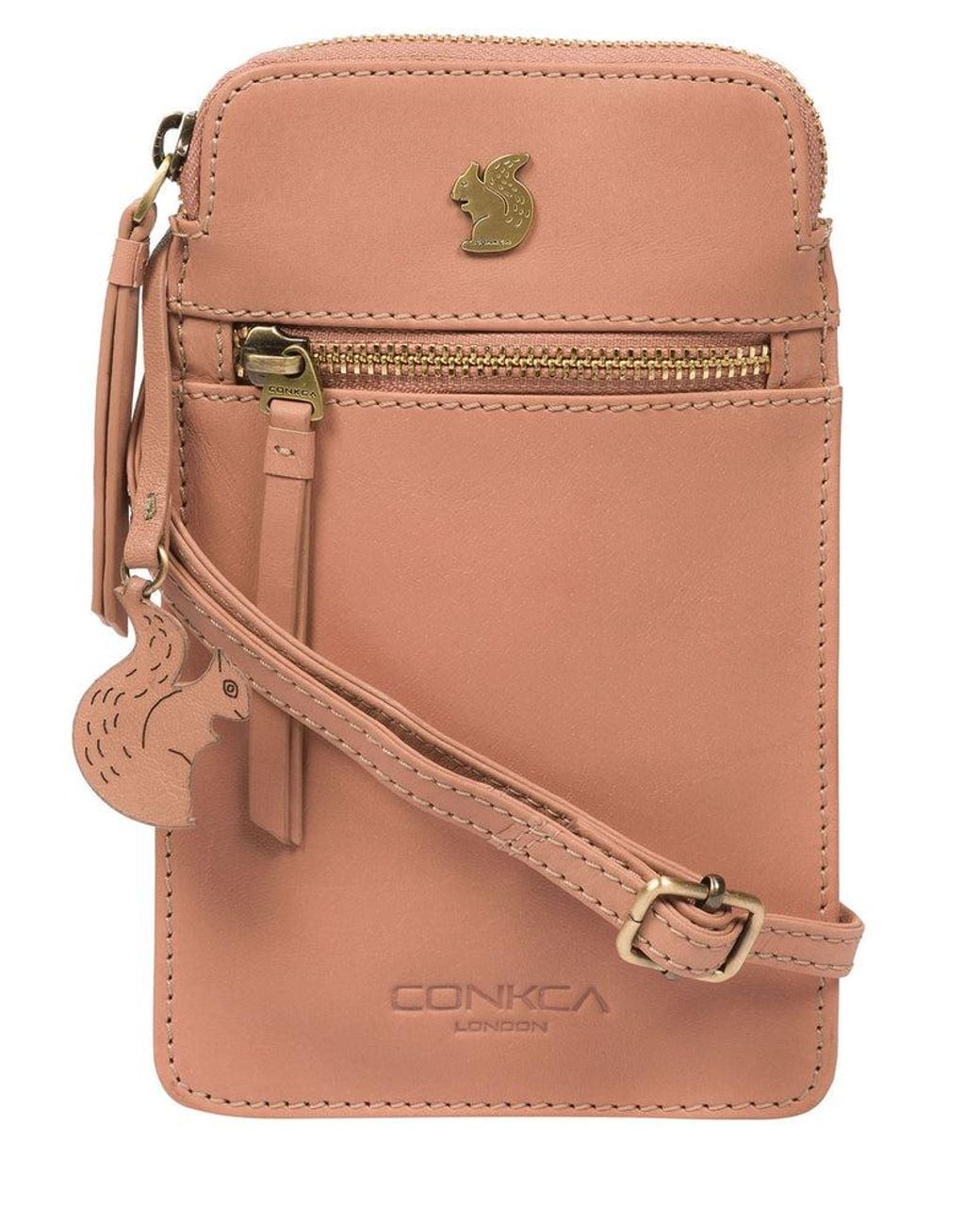 Conkca Brown 'Bambino' Subtle Leather Cross Body Phone Bag