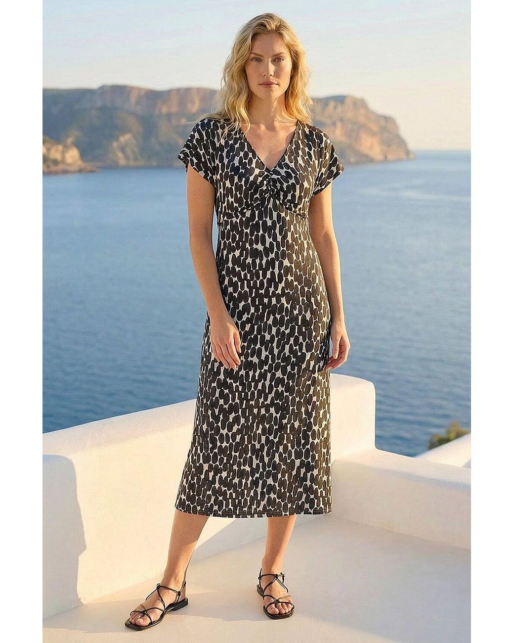 Roman Black Abstract Spot Print Back Detail Dress