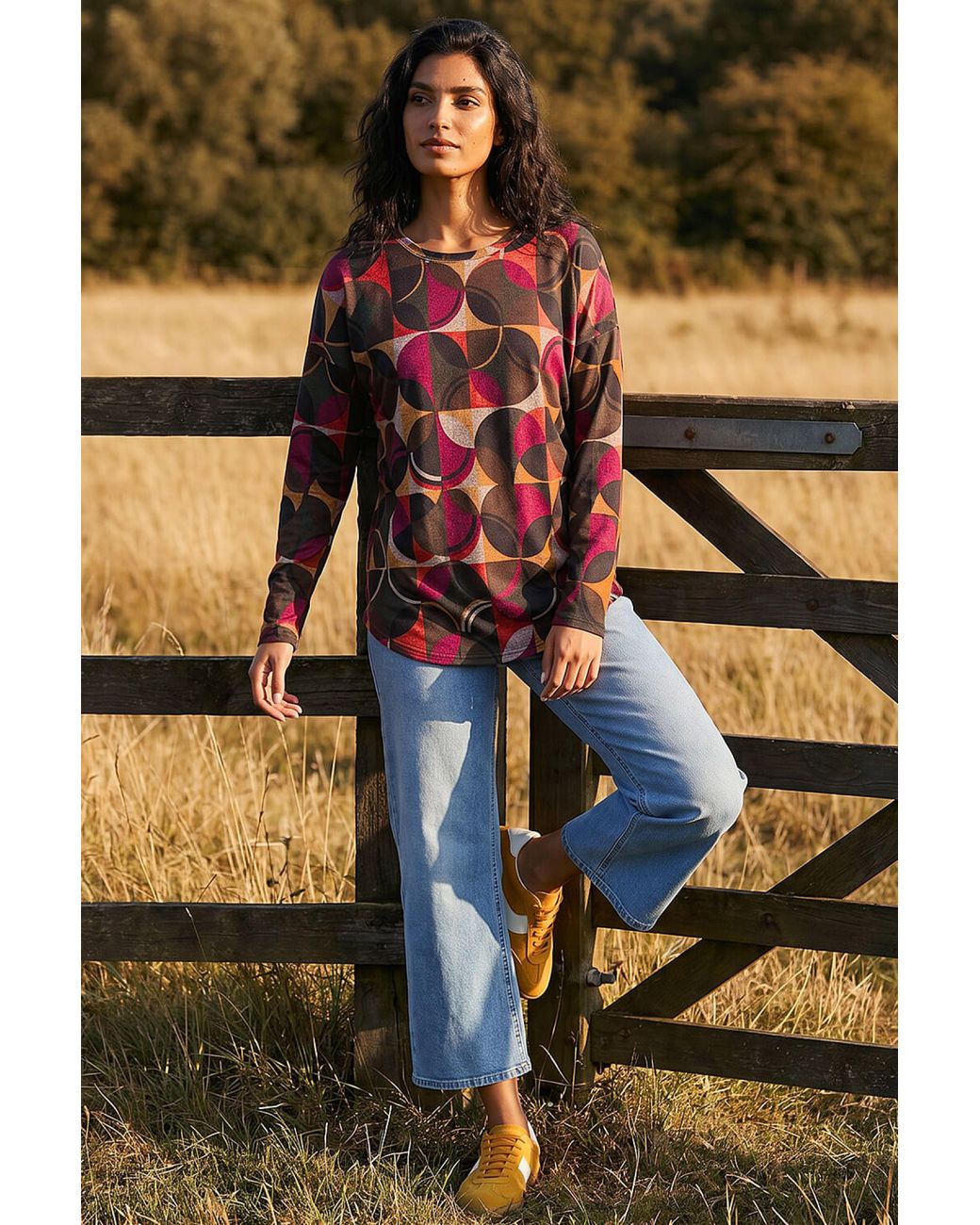 Roman Multicolor Geo Print Snit Top