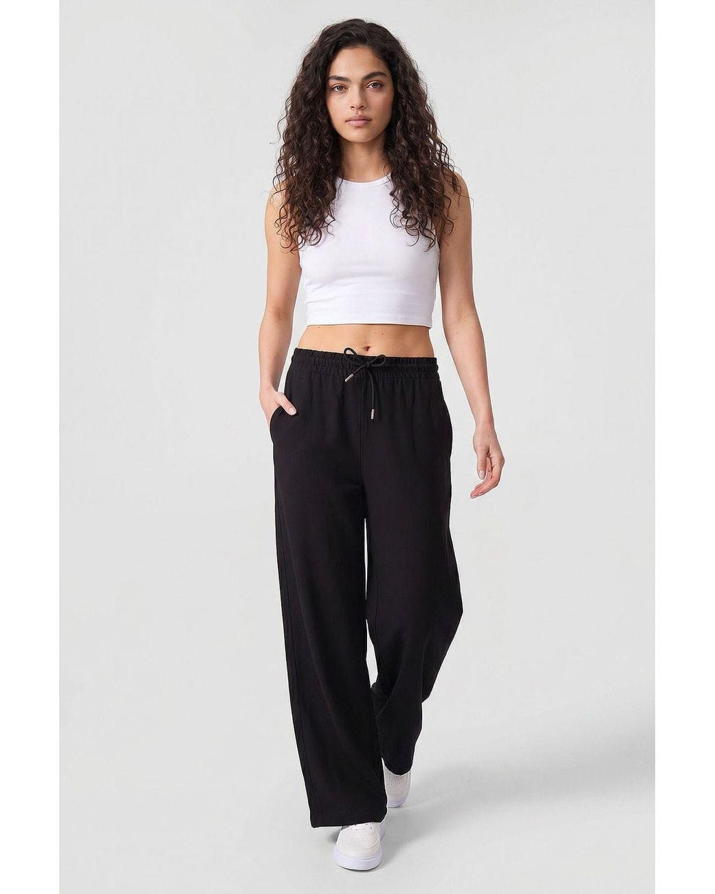 TOMMY LIFE Black Mid Waist Palazzo Pants With Drawstring