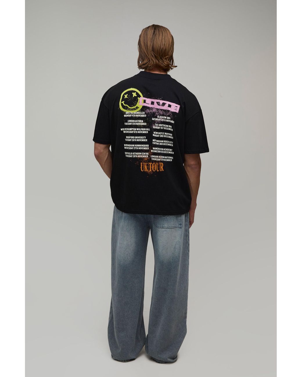 BoohooMAN Gray Oversized Nirvana Tour License Print T-Shirt for men