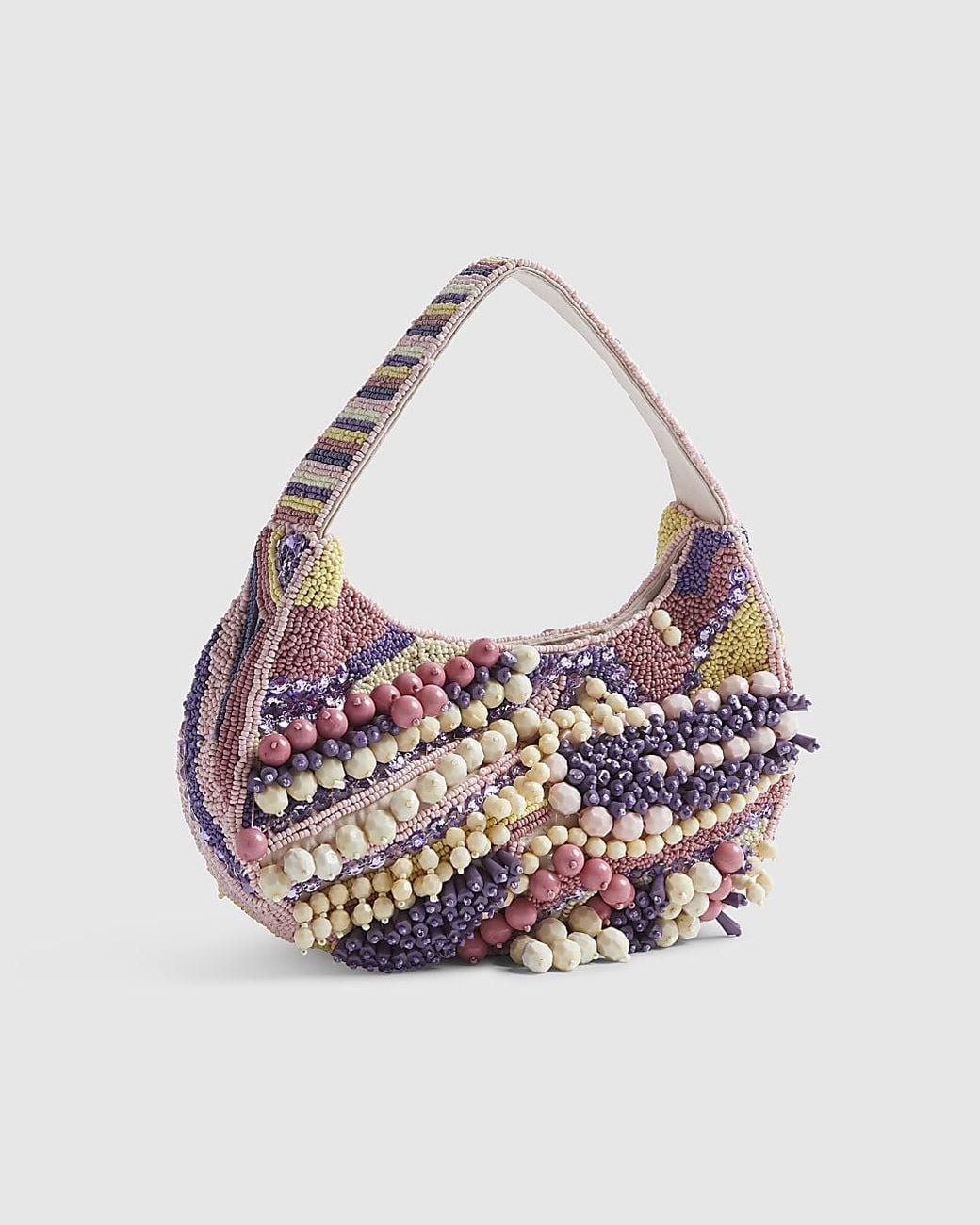 River Island White Shoulder Bag Chunky Beaded