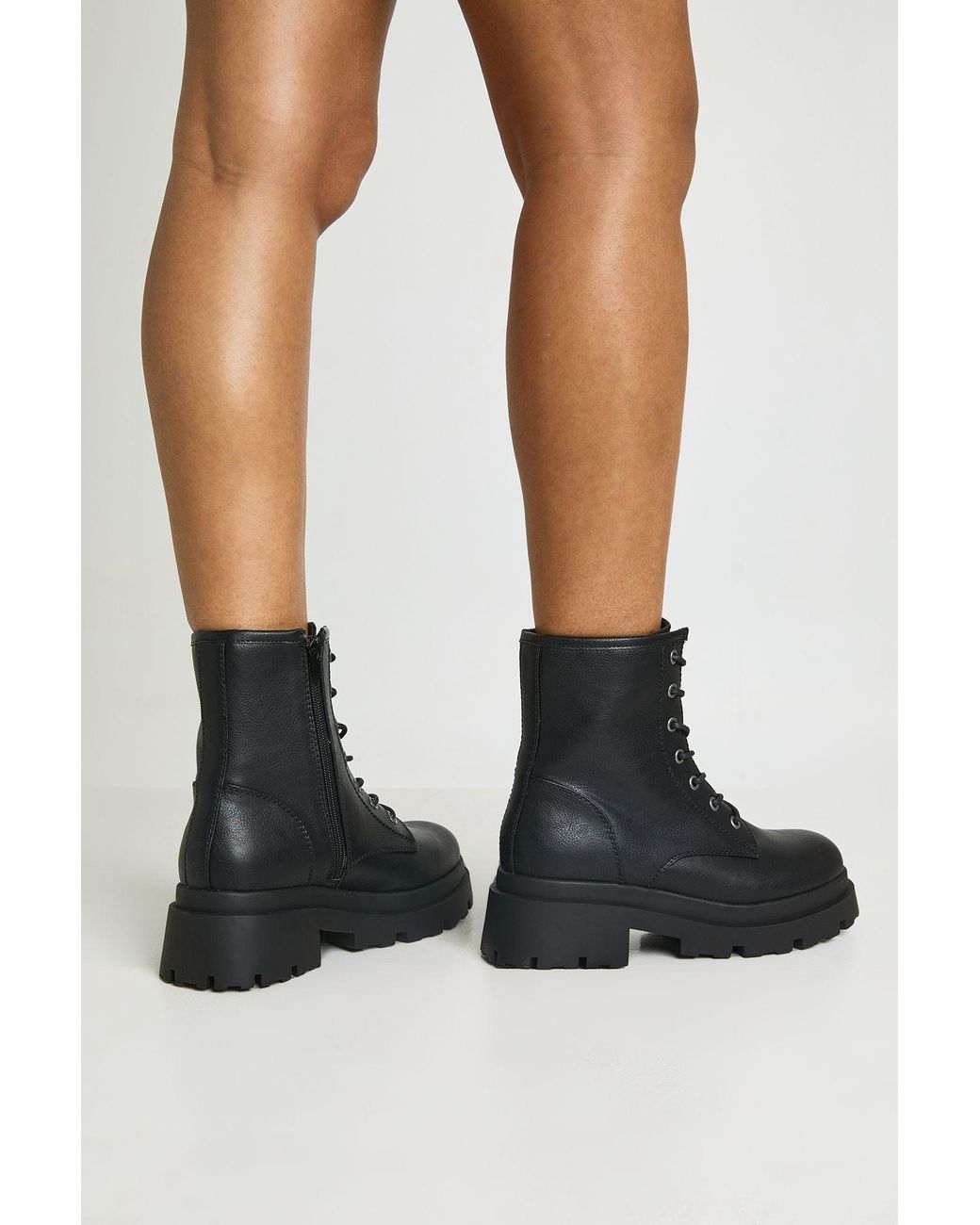 Boohoo Black Cleated Sole Lace Up Hiker Boots