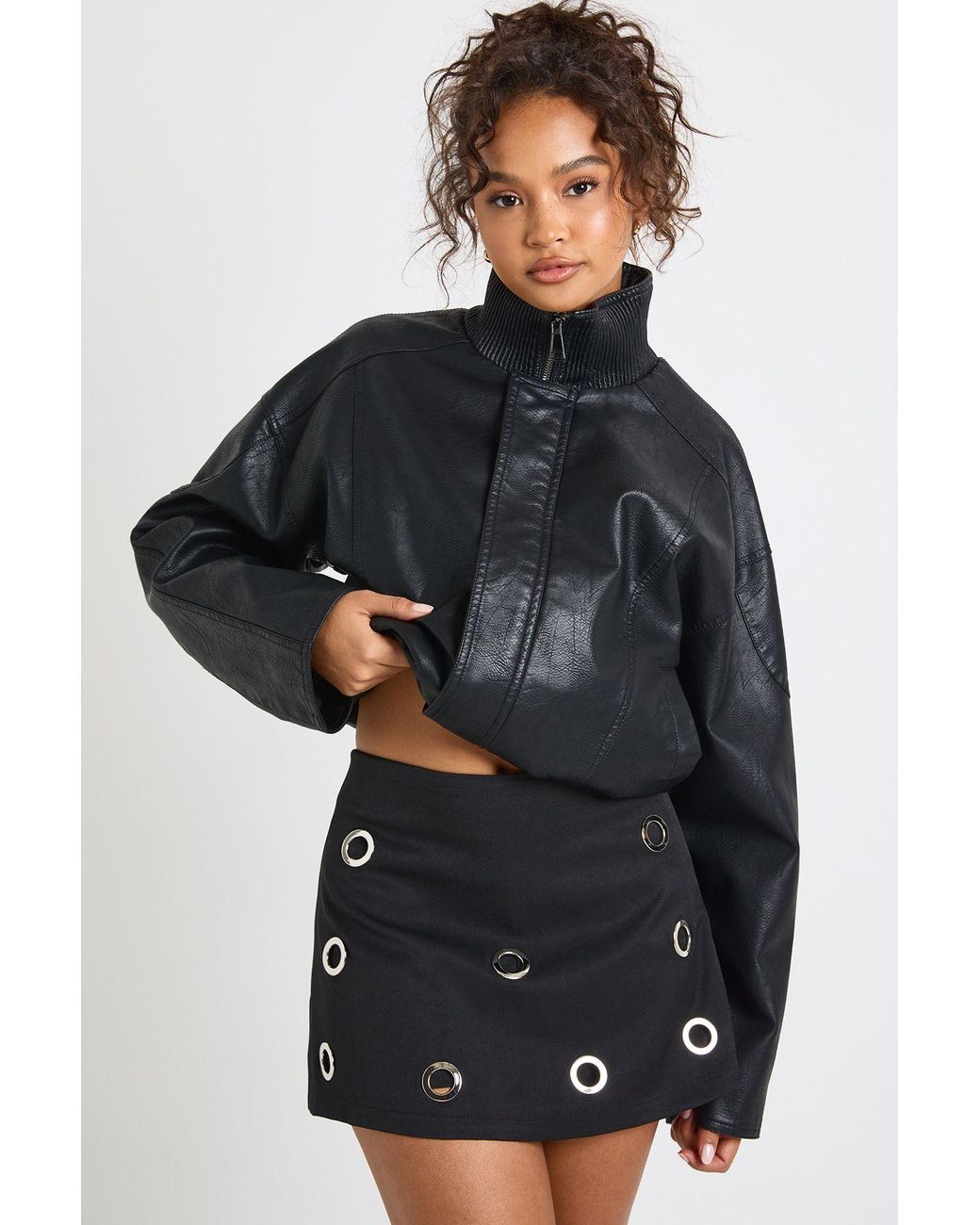 Boohoo Black Chunky Eyelet Detail Mini Skort