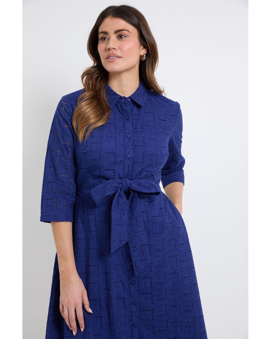 PRINCIPLES Blue Geo Broderie Tie Front Midi Shirt Dress
