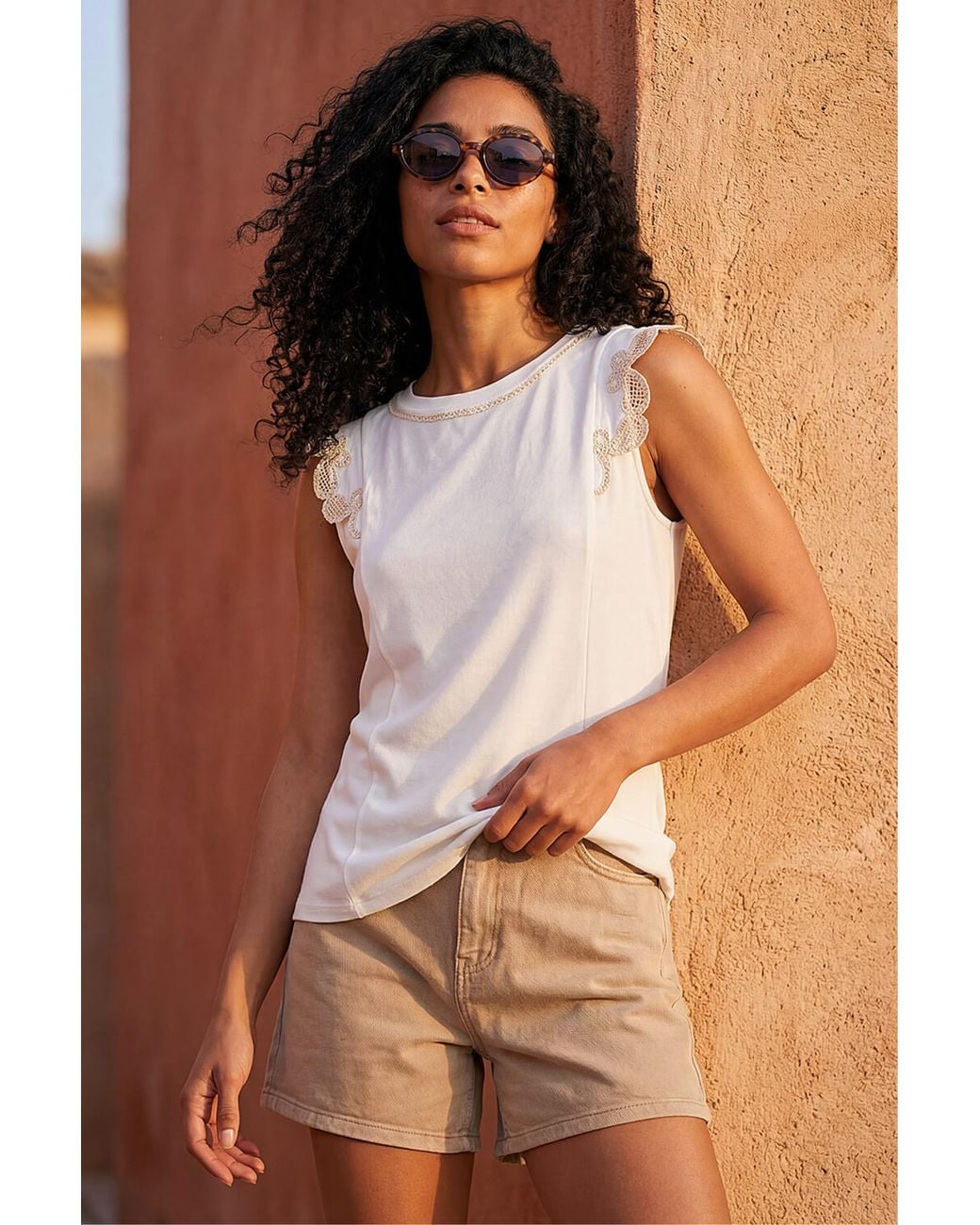 Roman Brown Embroidered Frill Top