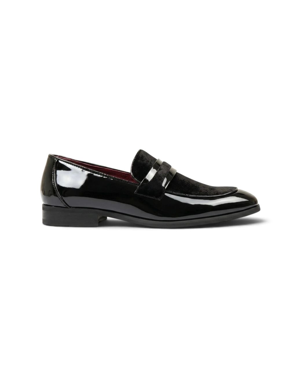 Infinity Leather Black Slip-On Fuax Velvet Detailed Patent Loafers for men