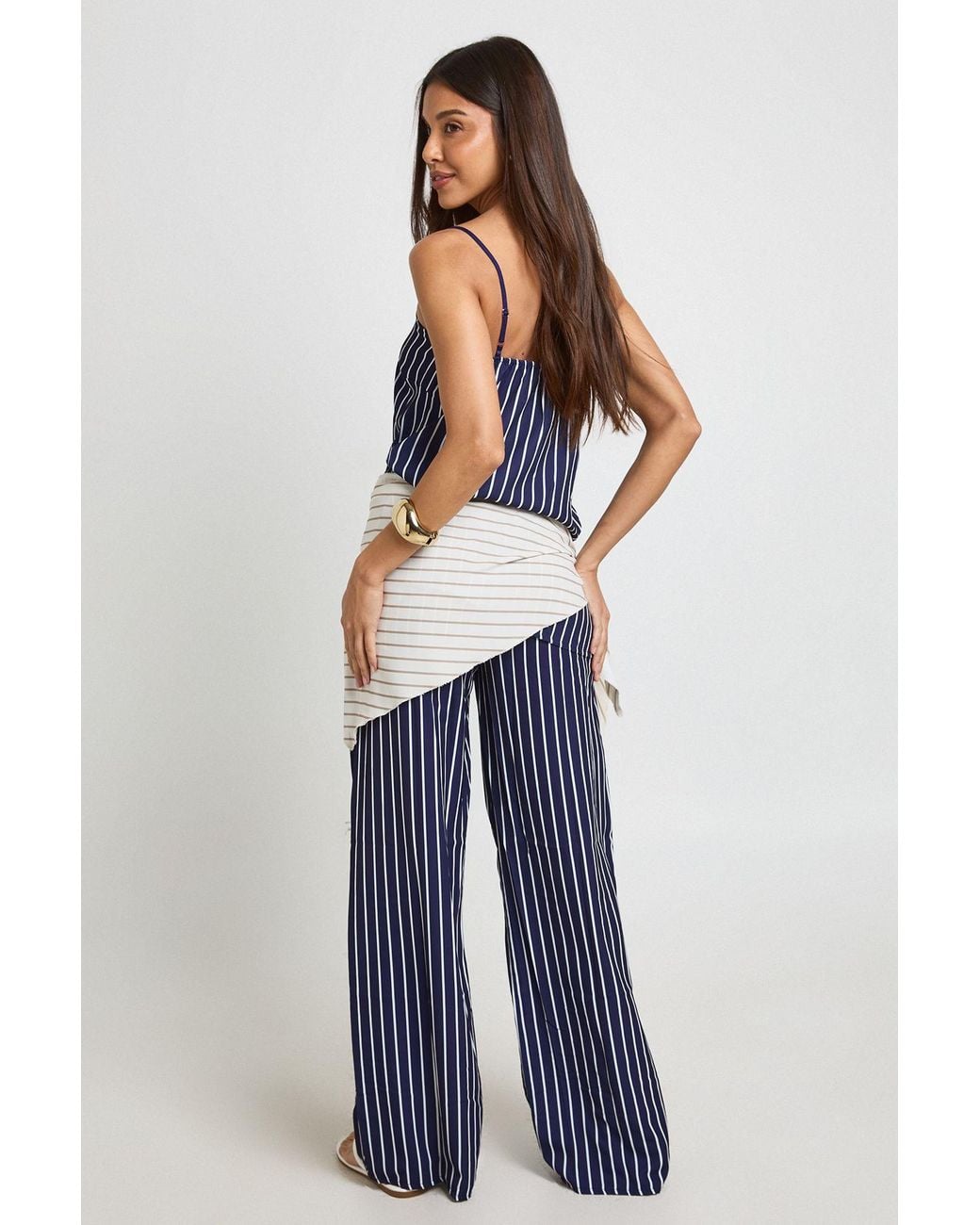 Boohoo Blue Stripe Square Neck Top And Trouser Co-Ord