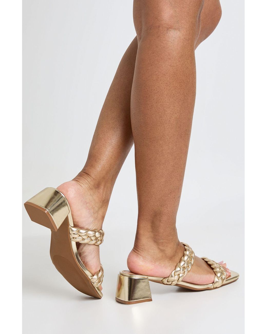 Boohoo Brown Wide Fit Plait Block Heeled Mules