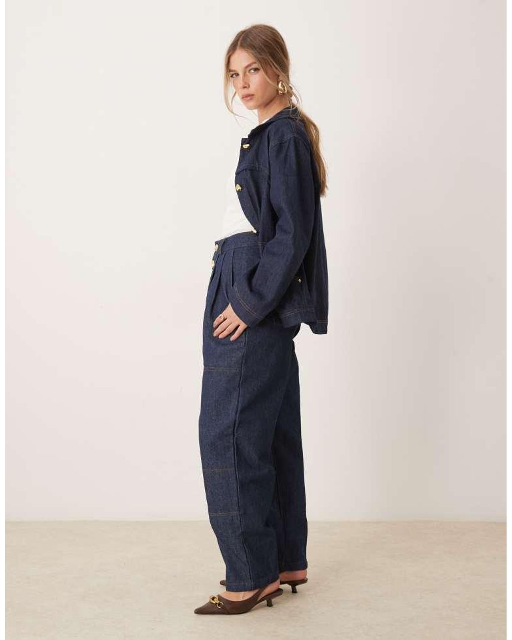 Ghospell Blue High Waisted Denim Jeans Co-Ord
