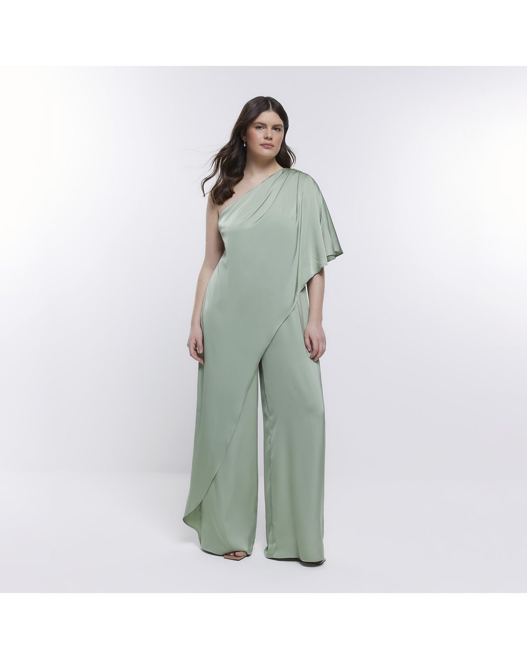 River Island Green Jumpsuit Bridesmaid Drape Shoulder